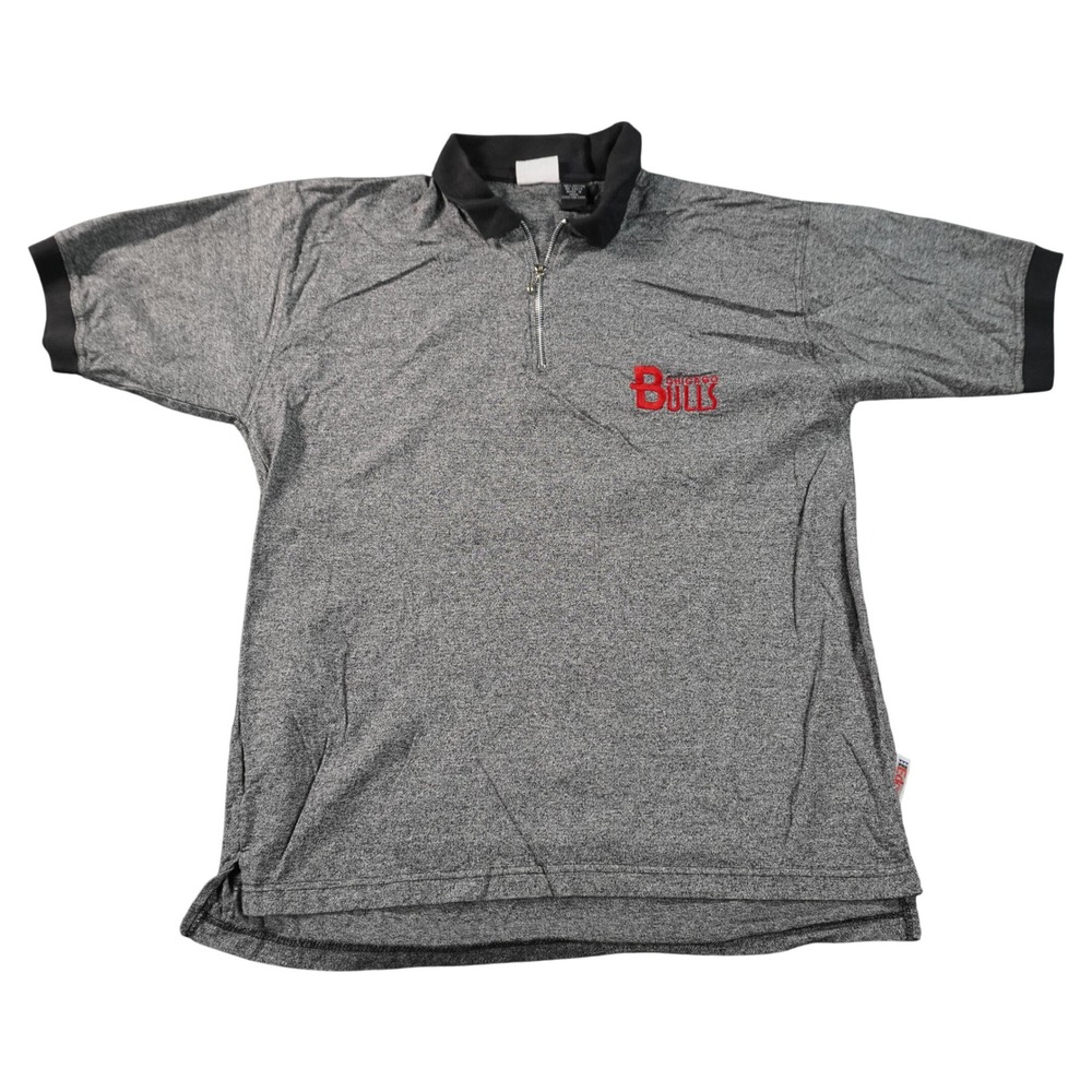 Vintage Chicago Bulls Polo Shirt Mens L Gray Quarter Zip Embroidered Logo NBA